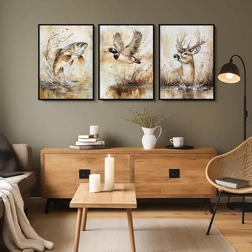 Vintage Animal Wall Art Baby Boy Room Canvas Wall Decor Farmhouse Animal Posters Kids Nursery Hunting Art Prints Rustic Deer Fish Pictures Mallard Duck Painting for Bedroom 12x16 Inch Unframed 3pcs thumbnail 5