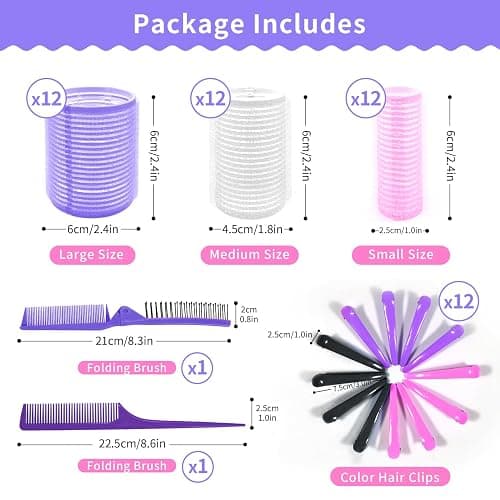 my novel things Hair Rollers Large Small 50PCS Set, 36PC Large Medium Small Hair Rollers for Volume Curlers with 12PC Clips 1 Tail Comb and 1 Folding Brush Comb for Short Medium Blowout Look Long Hair thumbnail 2