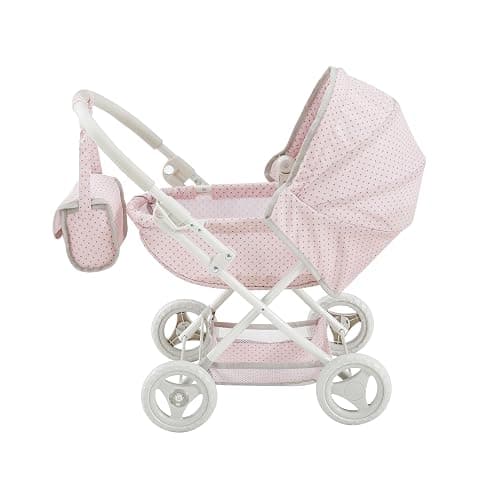 Olivia's Little World Polka Dot Princess Baby Doll Pram Stroller with Retractable Canopy & Storage, Pink thumbnail 9