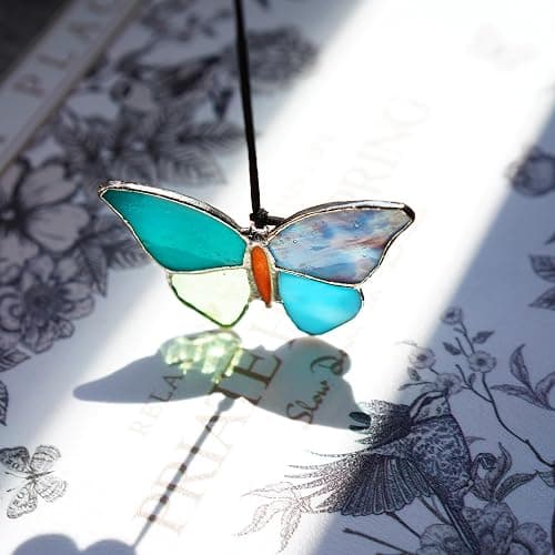 H&D HYALINE & DORA Butterfly Stained Glass Window Hangings Handmade Animal Design Panels Ornament for Home Window Garden thumbnail 8