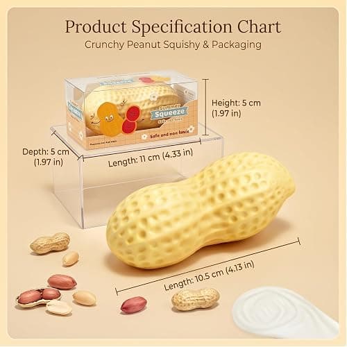 Crunchy Peanut Squishy, Slow Rising TPR Sensory Fidget Toy | Peanut Squishy Crunchy tactile feel, slow-rising rebound, desk fidget, sensory play, novelty gift for adults thumbnail 2
