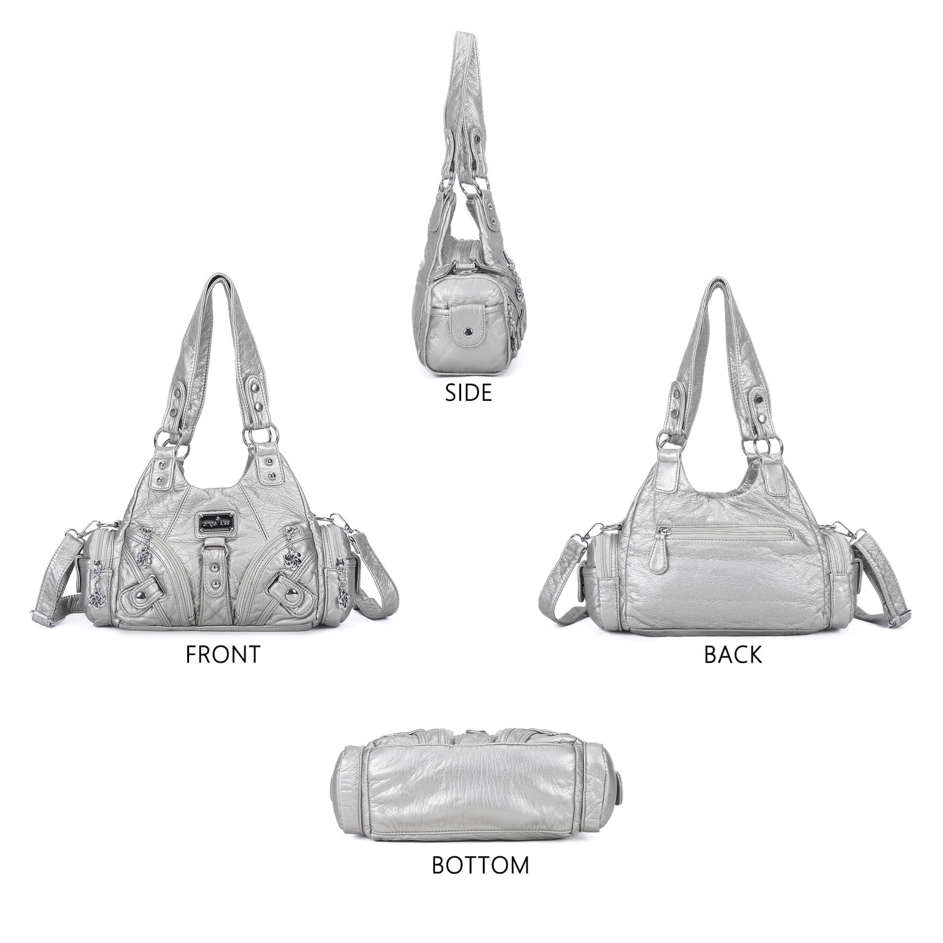 Angel Kiss - Bolsos de hombro pequeños para mujer, bolso de mano de piel vaga, varios bolsillos con cierre - plateado thumbnail 5
