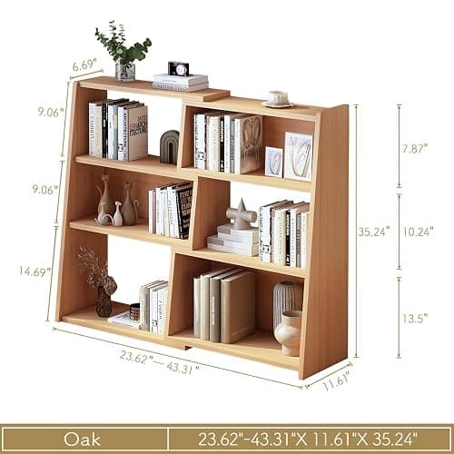 IOTXY Wooden Extendable Shelf Bookcase - 3-Tier Ladder Low Short Bookshelf for Small Space or Corner, Oak, S thumbnail 2