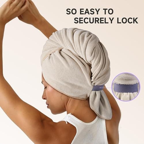 Umisleep 100% Microfiber Hair Towel, 41" x 22" Super Absorbent Towel Wrap with Elastic Loop, Large Curly Hair Towel for Women Long, Thick Hair, Camel thumbnail 2