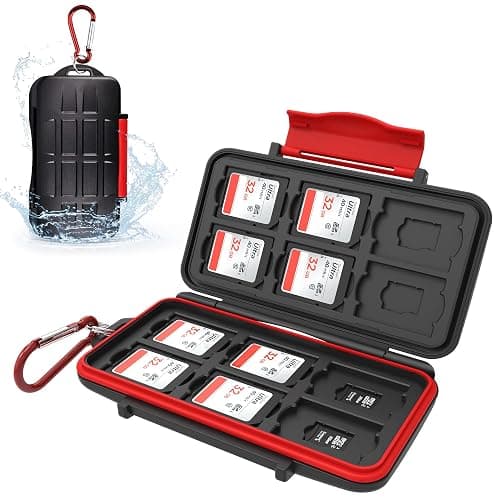Kiorafoto Professional IPX5 Water-Resistant Anti-Shock Holder Storage SD SDHC SDXC TF MSD Memory Card Case Protector with Carabiner for 12 SD Cards & 12 Micro SD Cards - Image 1
