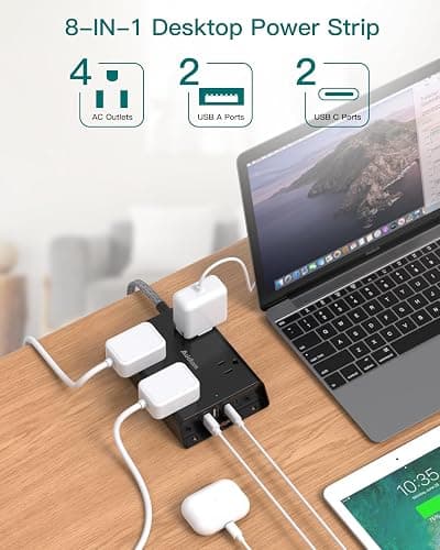 Surge Protector Power Strip, Addtam 5 ft Flat Plug Extension Cord with 4 USB Wall Charger(2 USB C Port), 4 Widely Outlets Desk Charging Station, Home Office and College Dorm Room Essentials, Black thumbnail 3