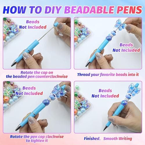 DASTTUIS 150 Pieces DIY Beadable Pen Kit – 50 Plastic Ballpoint Pens with Refills & Bags, Beads Not Included – School Supplies, Office Accessories & Craft Gifts for Students & Teachers (Multicolor) thumbnail 5