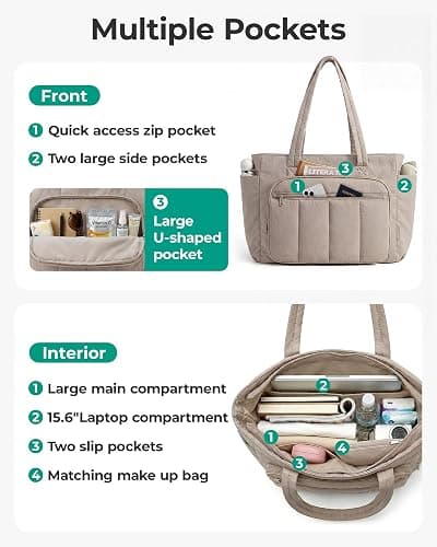 BAGSMART 2 Set Puffer Tote Bags for Women, Lightweight Shoulder Bags | 20L Capacity Quilted Gym Bag for Travel Commute College thumbnail 2