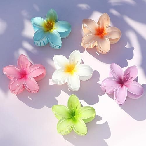 Sisiaipu Flower Hair Clips for Women 6 Pcs Hawaiian Large Claw Clips Plumeria Medium Hair Claw Clips for Thick Thin Hair Hibiscus Tropical Beach Hair Accessories for Women Girls and Girls (ABS) thumbnail 5