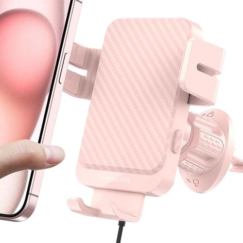 Wireless Car Charger, MOKPR 15W Fast Charging Auto-Clamping Car Charger Phone Mount Air Vent Cell Phone Holder Compatible iPhone 16/15/14/13/13 Pro/12 pro/12/11, for Samsung Galaxy S23/S22/S21, Pink - Pink - Image 1
