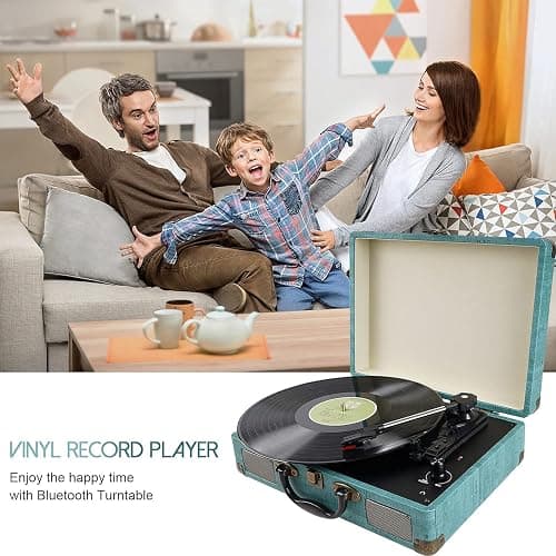 Giradischi Vinile, 3 Velocità (33 1/3, 45 E 78 Giri) stereo Portatile Giradischi, con Altoparlanti Incorporati, Bluetooth, 3.5mm AUX-IN E Jack per Cuffie, Linea RCA thumbnail 6