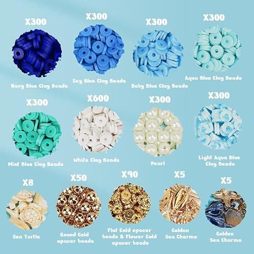 Gionlion Clay Beads for Bracelets, Blue Winter Clay Beads Bracelet Making kit with Golden Pearl Beads for Jewelry Making, Charms Bracelet Kit and Crafts DIY Valentines Day Gifts for Her Women thumbnail 5