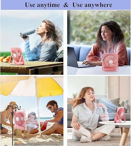 WHATOOK Small Desk Fan Personal Fans: 5000mah 25 Hours Battery Office Quiet Mini Desktop Fan Portable Rechargeable Travel Essentials (Purple, 2000 mAh) thumbnail 7