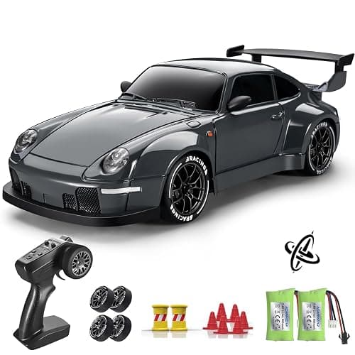 ACAMMZAR RC Drift Car Pro Upgraded with Gyro, 1:24 Full Proportional Remote Control Car, 25KM/H 4WD High Speed RC Cars with Lights, Extra Racing Tires, Vehicle for Adults Kids Boys Girls, Gray - Image 1