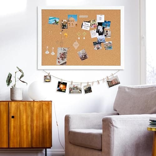 DOLLAR BOSS Cork Board Bulletin Board with Linen Double-Sided 36" x 24" Linen Corkboards for Walls Picture Display Vision Board for Office Home School Framed Picture Pin Board, 20 Pushpins 10 Clips thumbnail 8