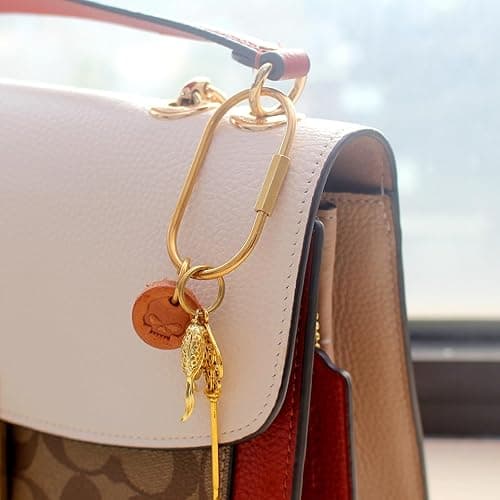CMVFYL Gold Brass Key Rings, Purse Bag Charms for Handbags, Screw Lock Key Organizer, Carabiner Keychain Clip for Keys - Large thumbnail 5