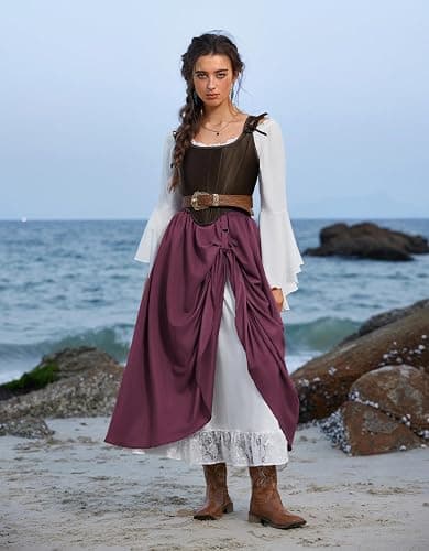 Scarlet Darkness Maxi Long Skirt for Women Double Layered Renaissance Skirts thumbnail 3