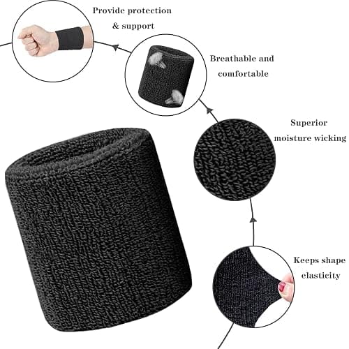 IMAGERIO 6 Pieces Sweatband Set Sports Headband Wristband Set, Moisture Wicking Athletic Sweatbands 4 Wrist Sweatband and 2 Headbands, Terry Cloth Sweat Absorbing Head Band for Workout thumbnail 5