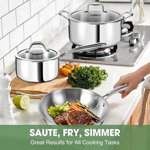 3 Ply Stainless Steel 11-Piece Cookware Set with Lids, Pots and Pans Kitchen Set, Non-Toxic, Induction, Oven, Dishwasher Safe, Professional Chef Quality thumbnail 2