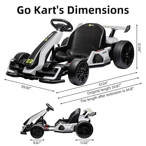 Go Karts for Kids,24V Electric Go Kart With 2 * 150W Powerful Motors,8mph Max Speed,Max Load 110lbs,W/Button Start,Lights,Safety Belt, Music Age 6-12-WHITE thumbnail 3