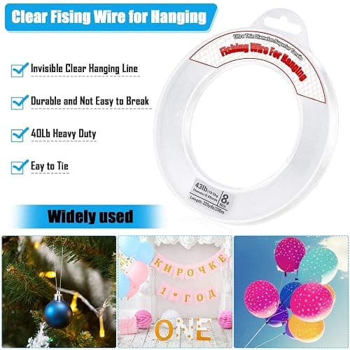 Clear Fishing Wire, Acejoz 656FT Fishing Line Clear Invisible Hanging Wire Strong Nylon String Supports 40 Pounds for Balloon Garland Hanging Decorations thumbnail 3