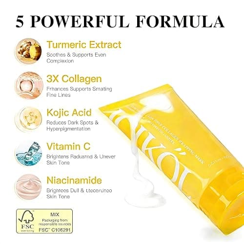 ICIKOL Turmeric Collagen Night Wrapping Mask, Kojic Acid Overnight Peel Off Face Masks with Vitamin C for Refresh Dullness Looking Skin, Hydrating Facial Masks Radiant Women Skin, 5.07 oz Large Size thumbnail 2