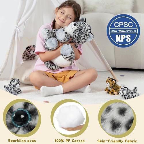 MorisMos Snow Leopard Stuffed Animal with Babies Inside, 5Pcs Mommy Stuffed Snow Leopard with Baby Cubs,14'' Soft Cheetah Stuffed Animals for Kids Girls Boys,Cuddly Plush Toys for Baby Shower Birthday thumbnail 5