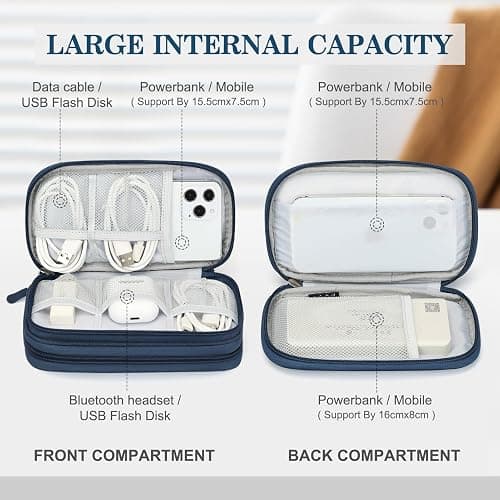FYY Electronic Organizer, Travel Cable Organizer Bag Pouch Accessories Carry Case Portable Waterproof Double Layers All-in-One Storage for Cable, Cord, Charger, Phone, Earphone Navy thumbnail 3