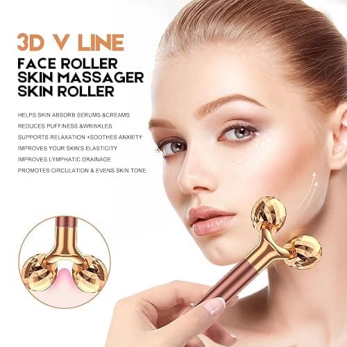 2-IN-1 Beauty Bar 24k Golden Pulse Facial Face Massager, Electric 3D Roller and T Shape Arm Eye Nose Head Massager Facial Roller Massager Kit Skin Care Tools thumbnail 3