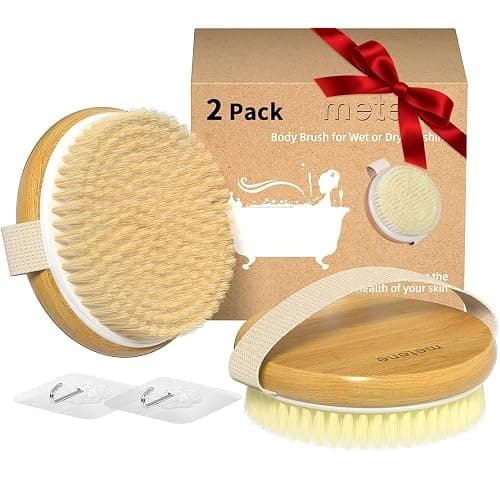 Metene 2 Pack Bamboo Dry Body Brushes, Shower Brush Wet and Dry Brushing, Dry Brush for Cellulite and Lymphatic, Body Scrubber with Soft and Stiff Bristles, Suitable for All Kinds of Skin - Image 1
