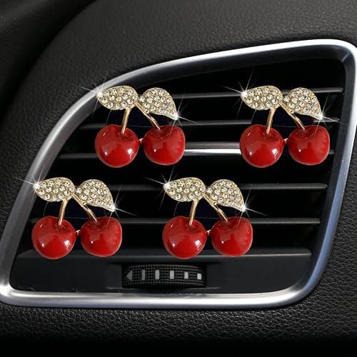 4 Pcs Cherry Car Air Vent Freshener Perfume Clip, Rhinestone Car Air Outlet Fragrance Perfume Clip Freshener, Bling Cute Car Accessories Car Decoration for Women,Air Fresheners,Car Decor（Odor Random） thumbnail 3
