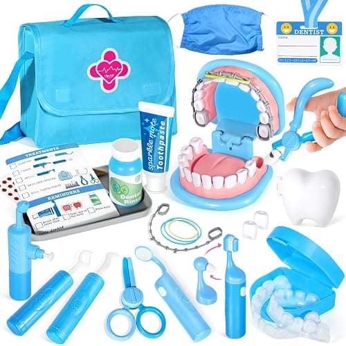 Dentist Playset for Boys with Oversized Pretend Teeth /Removable Teeth /Braces /Retainer - Kids Doctors Play Set - Teeth Model for Teaching - Role Play Toys for Kids 4-6 (Blue) - Image 1
