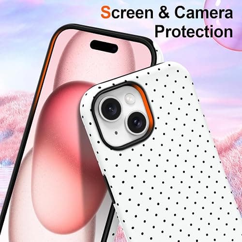 Hython for iPhone 15 Plus Case & iPhone 14 Plus Case Cute Polka Dot Aesthetic Simple Design 6.7", Heavy Duty Dual Layer Hard PC Soft TPU Bumper ShockProof Protective Phone Cover for Women Girls, White thumbnail 4