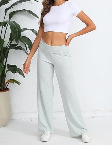 HeSaYep Women's Wide Leg Sweatpants Workout Lounge Pants Fold Over Low Rise Yoga Pants thumbnail 6