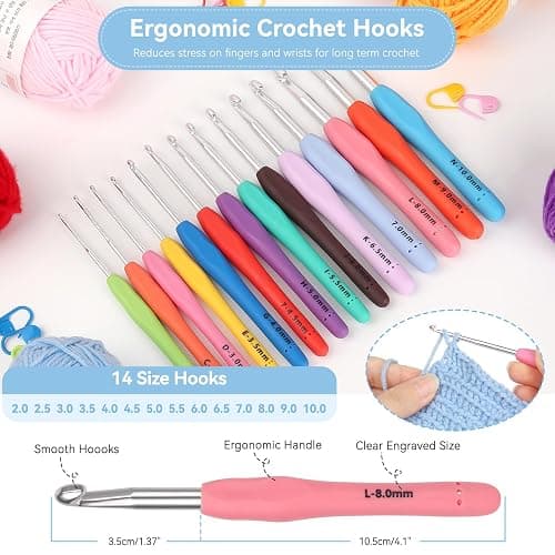 Reessy Crochet Kits for Beginners Adults, Complete Crochet Kit with 15Pcs × 25g Yarn Ergonomic Metal Crochet Hooks 2.0-10.0mm Storage Bag, Crochet Starter Kits for Adults Learn to Crochet- Grey thumbnail 4