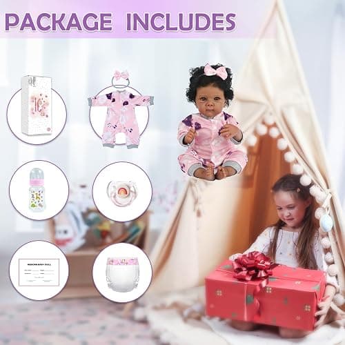 WOOROY Realistic Reborn Baby Dolls Black Girl – 18 Inch African American Newborn Baby Doll with Soft Body, Lifelike Handmade Real Life Dolls Adorable Gift with Accessories for Kids Age 3+ thumbnail 6