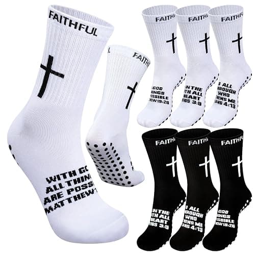 Glitopper 6 Pairs Christian Cross Socks Anti Slip Soccer Sock with Rubber Dot Religion Gift for Men Youth Women Sports - Image 1