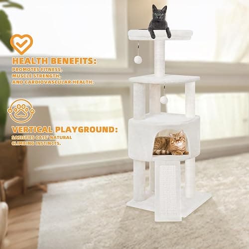 HUITREE 45in Cat Tree Tower with Big Condo for Indoor Kitten,Cat Tower with Scratching Post,Scratching Board and Cat Toys,Multi-Level,Small Space,Transformer Cat Tree, Beige(New) thumbnail 6