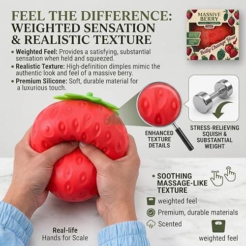 Giant Strawberry Squishy Toy, Super Soft Slow Rising Stress Relief Squeeze Toy for Adults, Large Size TPR Fruit Fidget Toy for Anxiety Relief, Party Favors & Decor thumbnail 4