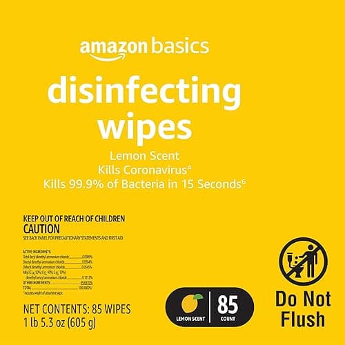 Amazon Basics Wipes, Lemon & Fresh Scent, Sanitizes, Cleans & Deodorizes, 255 Count (3 Packs of 85) - 3 Pack--2 Lemon, 1 Fresh - 85 Count (Pack of 3) thumbnail 3