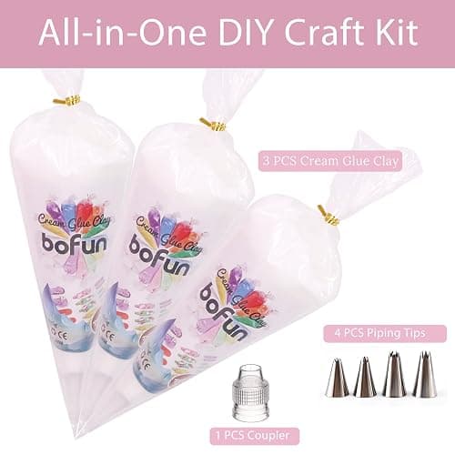 BoFUN White Decoden Cream Glue, Whipped Cream Glue Clay Kit for Crafts | Cream Glue Set with Piping Nozzles, Craft Supplies for Phone Case, Frame, Jewelry Box & Home Decor (White) thumbnail 2