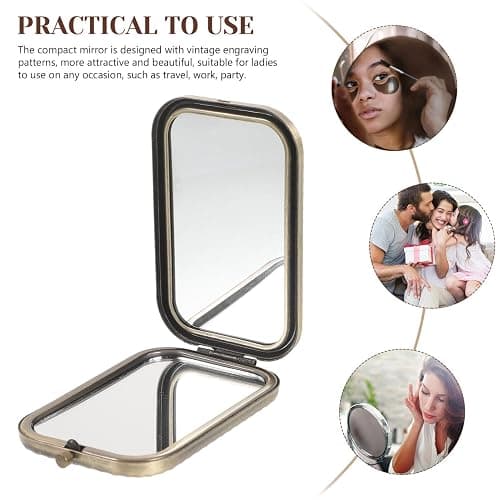 1pc Vintage Double-Sided Foldable Makeup Mirror Compact Portable Travel Cosmetic Mirror for Women High-Definition Present thumbnail 8