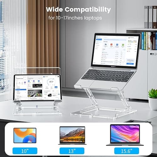 VIGLT Laptop Stand for Desk, Portable Acrylic Laptop Riser, Ergonomic Adjustable Computer Stand Holder for Notebook MacBook Air Pro, Dell XPS, HP (10-17.3'') thumbnail 3
