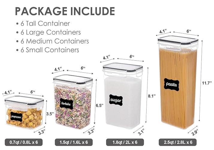 Airtight Food Storage Containers with Lids, Vtopmart 24 pcs Plastic Kitchen and Pantry Organization Canisters for Cereal, Dry Food, Flour and Sugar, BPA Free, Includes 24 Labels，Black thumbnail 3