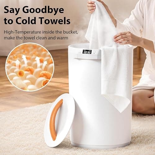 CWDOlROI Towel Warmer, 20L Large Towel Warmers for Bathroom, Towel Bucket Fits Up Two 40"X70" Oversized Towels, Bathrobes, Blankets, Towel Heater with LCD, 4 Timer Setting and Auto Shut Off(White) thumbnail 3