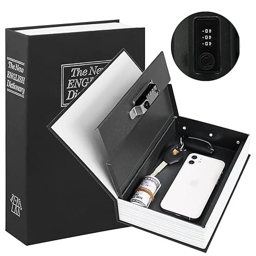 KYODOLED Diversion Book Safe with Combination Lock, Secret Hidden Metal Lock Box,Money Hiding Collection Box,9.5" x 6.2" x 2 .2" Black Large - L-Black Dictionary-Combination