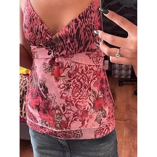 Emo Coquette Cropped Top Grunge 2000s Spaghetti Strap Tops Streetwear Vintage Camisole Y2k Cheetah Tops thumbnail 3