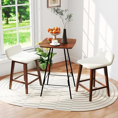 Giantex 24" Bar Stools Set of 4, Upholstered Counter Height Barstools with Low Back, Footrest, Armless Wood Bar Chairs for Kitchen Island, Dining Room, Brown & Beige thumbnail 8