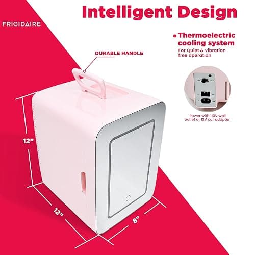 FRIGIDAIRE Mini Cooler, Portable Compact Personal LED Lighted Mirror Fridge, 6.5L Capacity Chills 9 Cans, 100% Freon-Free & Eco Friendly, for Makeup, Skincare, 12"D x 8"W x 12"H (Pink) thumbnail 5