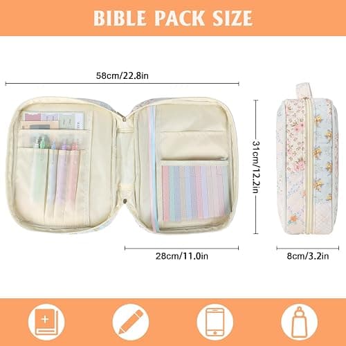 Bible Cover Case for Women, Large Floral Quilted Cotton Bible Carrying Cases Protective Bag with Handle and Zippered Pocket for Christian, Bible Study Supplies Christian Gifts (Spliced Flower, XL) thumbnail 3